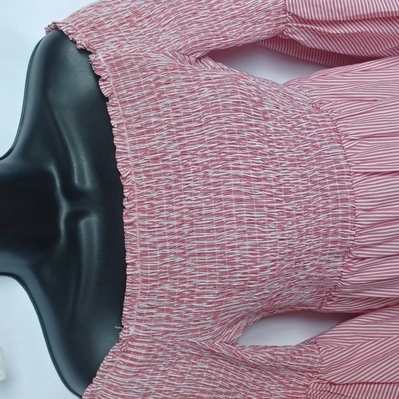 Gianni Bini Womens Off Shoulder Pinstripe Bell Sleeve Savannah Dress Size L - Picture 3 of 8